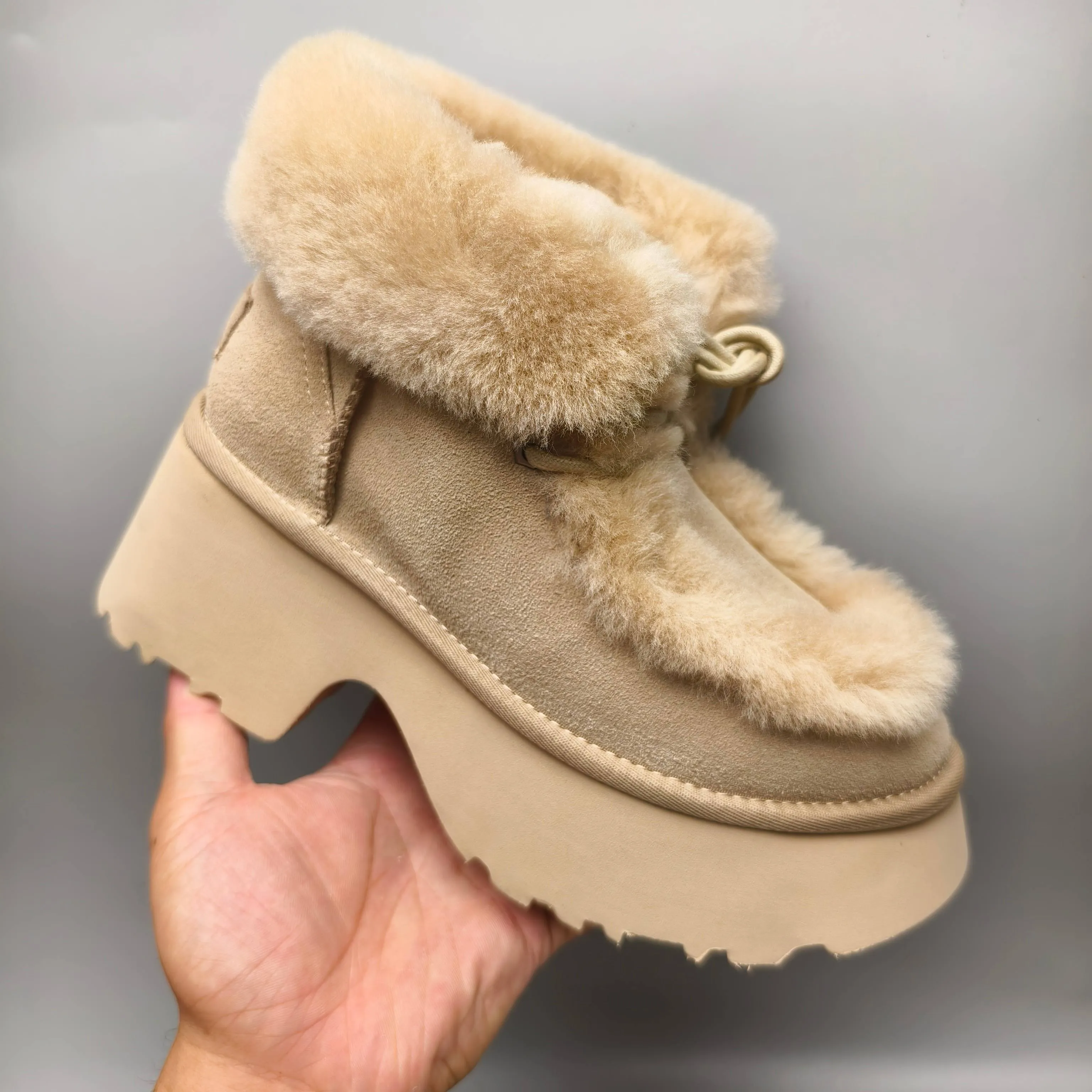 💰 600 UGG sheepskin all-in-one snow boots 1532 Song Yuqi’s same style, Esme wedge-heeled short boots, overflowing lace-up style, color: maroon, mustard, matching size: 35-41